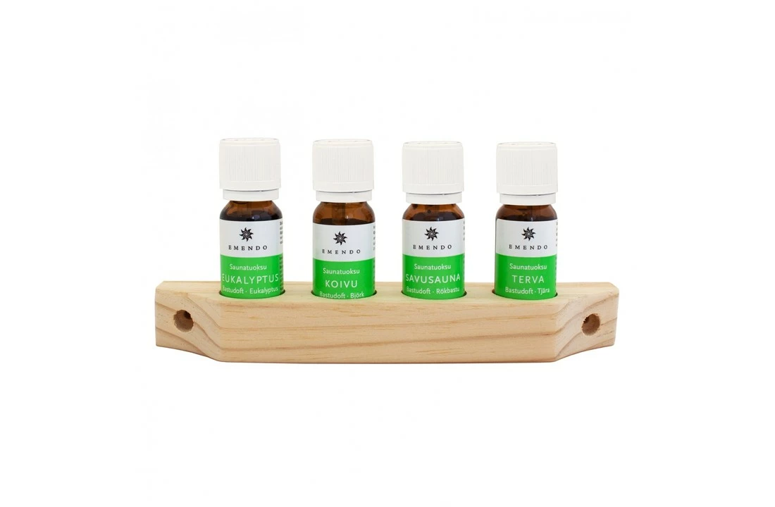 Emendo Emendo Set Sauna Geuren 4x10ml Inclusief Houten Rekje 3 Emendo Emendo Set Sauna Geuren 4x10ml Inclusief Houten Rekje