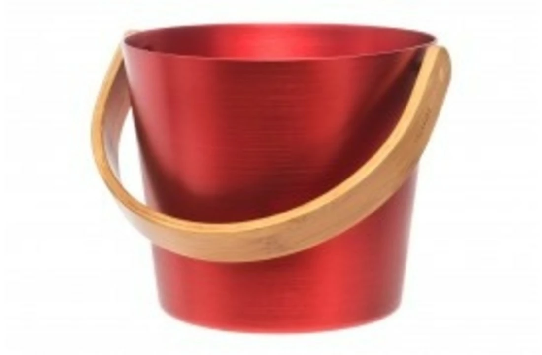 Rento Rento Sauna Emmer Aluminium Met Bamboe Handvat Rood 5 Rento Rento Sauna Emmer Aluminium Met Bamboe Handvat Rood - Afbeelding 3