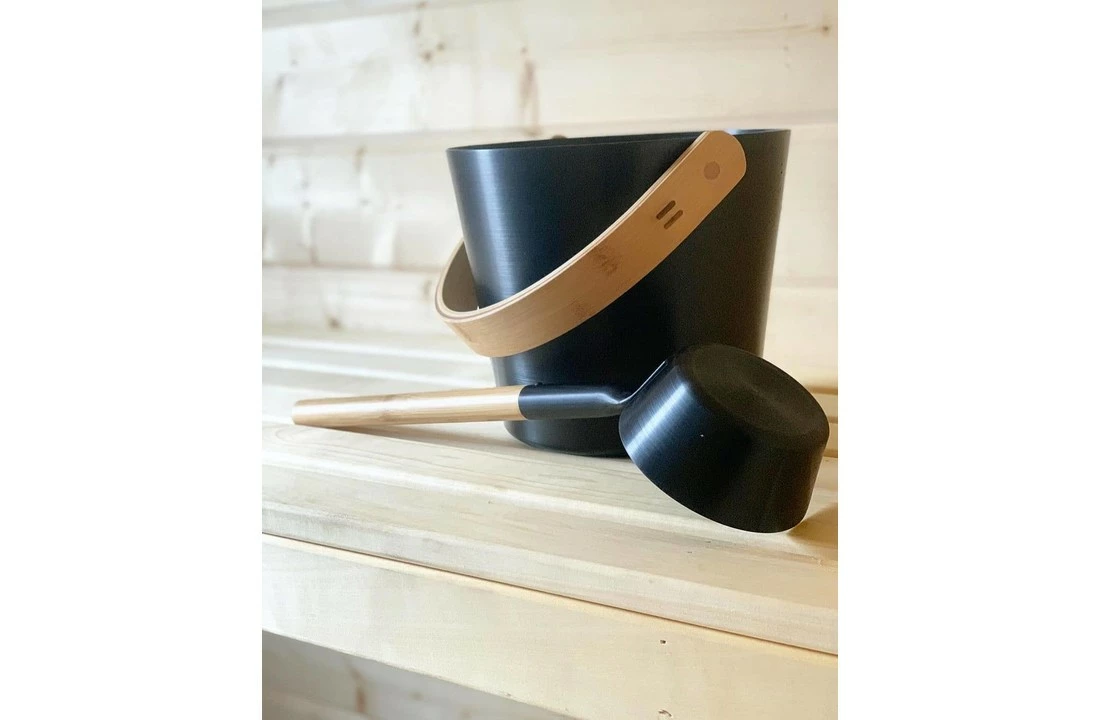 Rento Rento Sauna Emmer Aluminium Met Bamboe Handvat Zwart 4 Rento Rento Sauna Emmer Aluminium Met Bamboe Handvat Zwart - Afbeelding 2