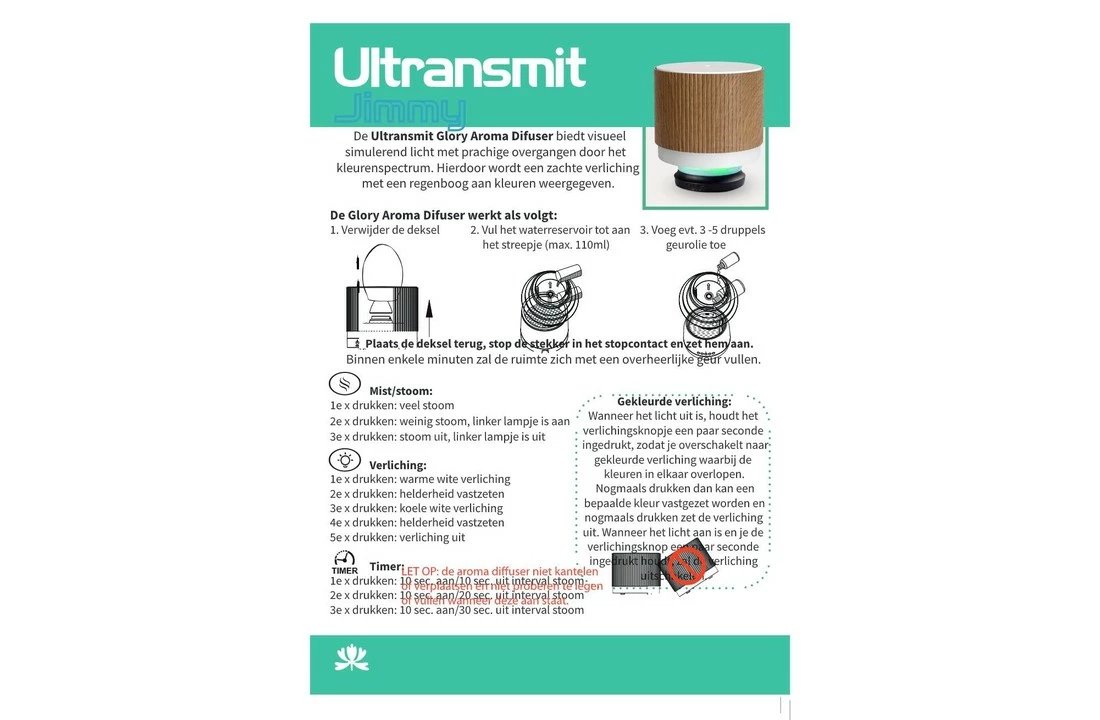 Ultransmit Ultransmit Aroma Diffuser Jimmy 4 Ultransmit Ultransmit Aroma Diffuser Jimmy - Afbeelding 2